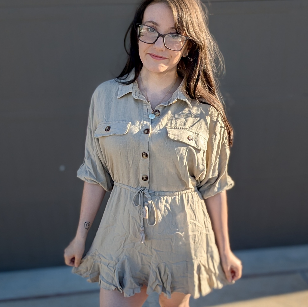 Aakaa Light Khaki Linen-Blend Shirt Dress